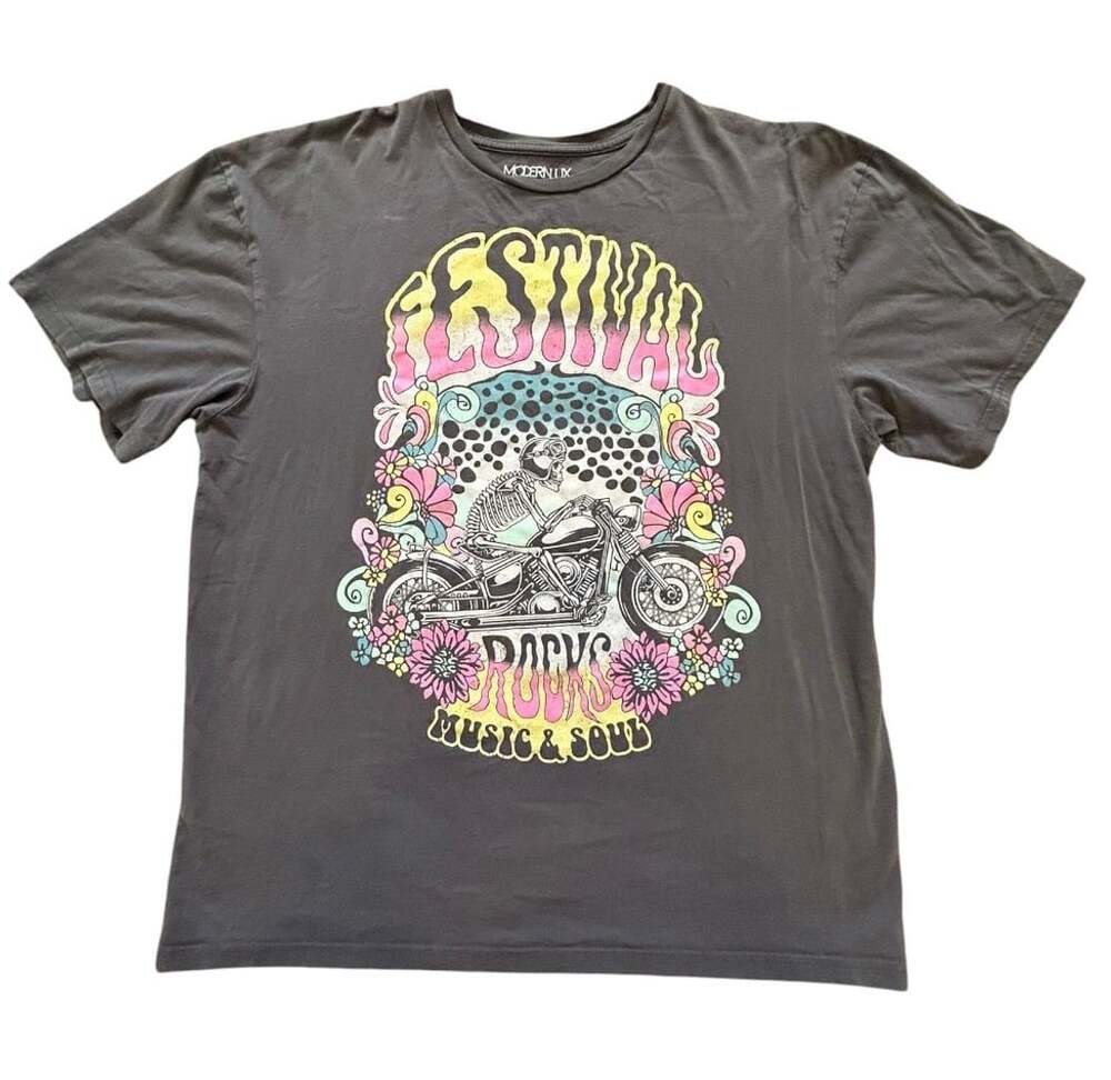 Modern Lux Festival Rocks Graphic T-Shirt L/XL Gray 100% Cotton